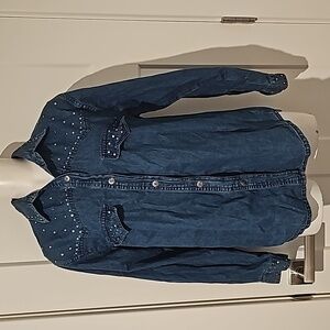 Tantrum Blues Rhinestone Denim Long Sleeve Button Up.